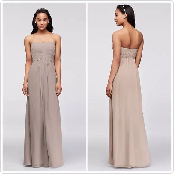 David's Bridal strapless pleated chiffon gown style# F15555 sz 4 - Picture 3 of 11